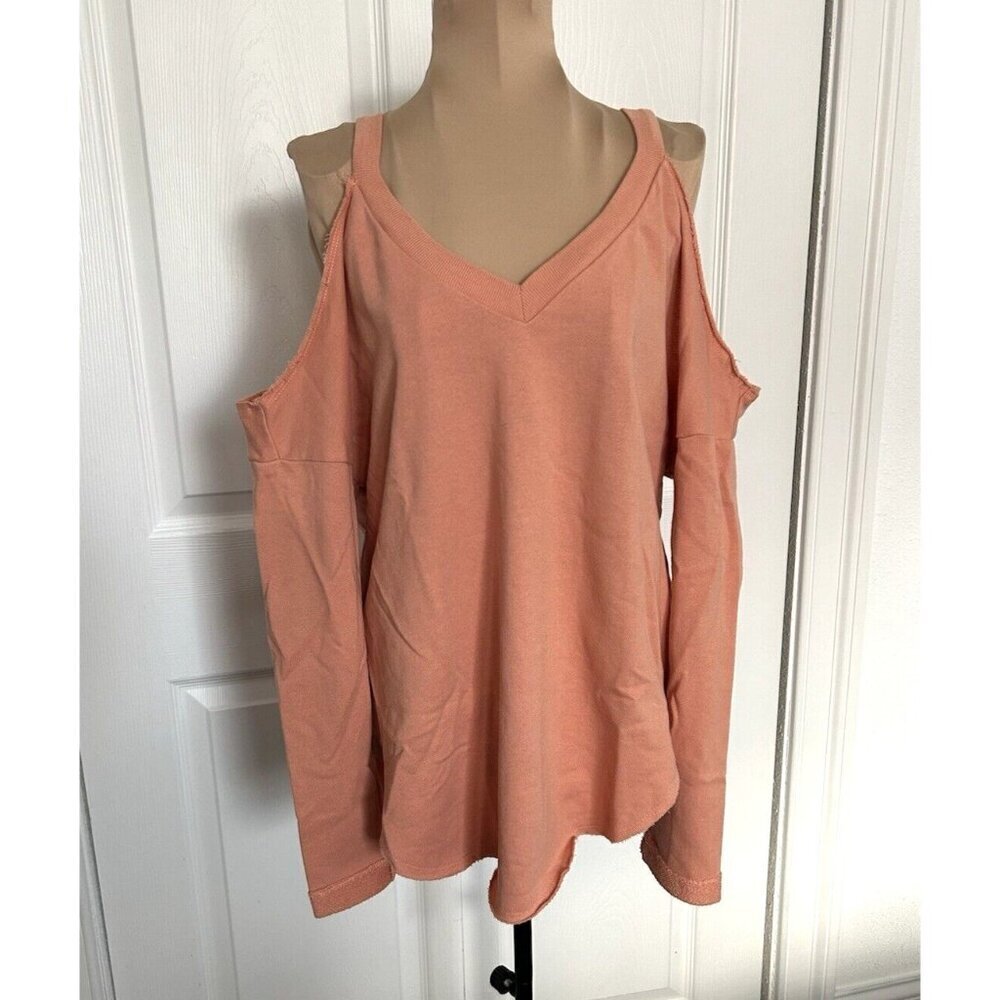 Melrose & Market Long Sleeve V-Neck Cold Shoulder French Terry Top Orange Sz XS